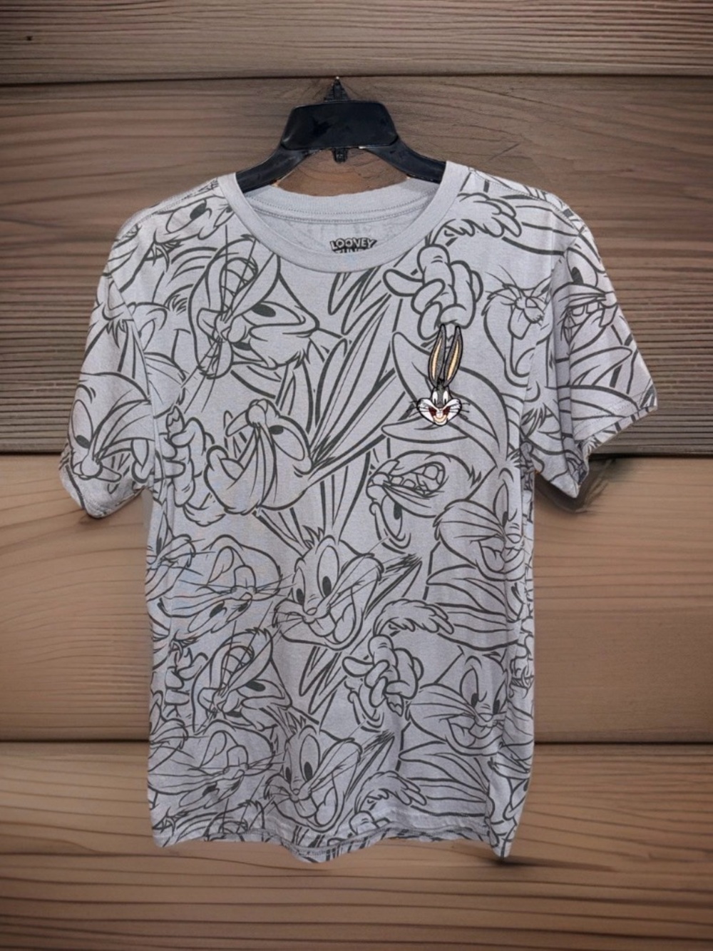 Looney Tunes Men’s Gray Bugs Bunny All-Over Sketch Tee-S-EC